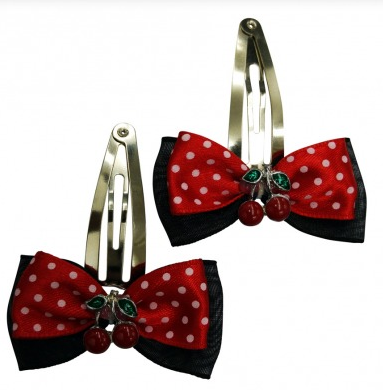 Black and Red or White  Polka Dots Cherry Hair Clips - Wicked Rockabilly & Gifts - 1