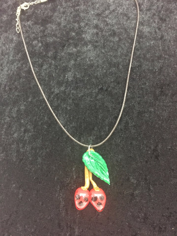 Cherry Necklace / Black Leather band
