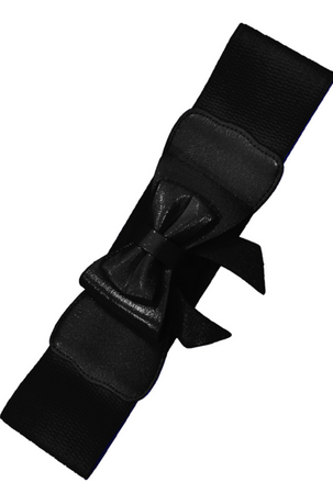 Small studded designed leather look  Bow Stretch Belt