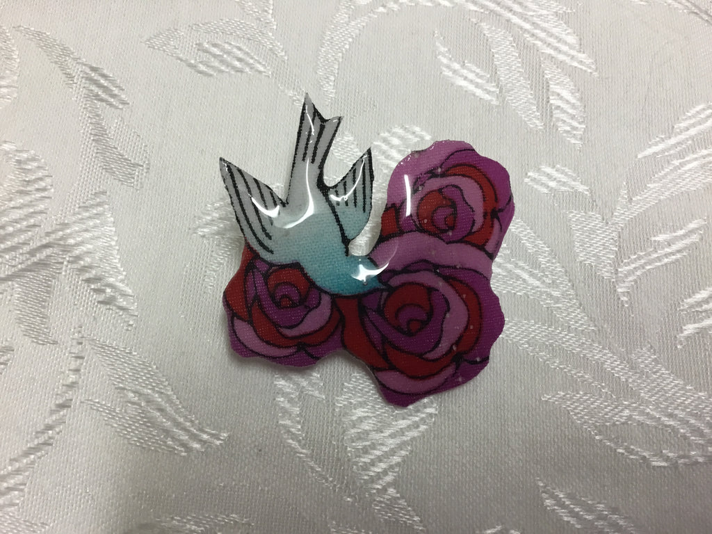 Triple small Rose/Swallow Glass Resin Brooch