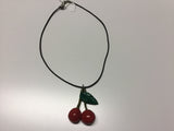 Cherry Necklace / Black Leather band