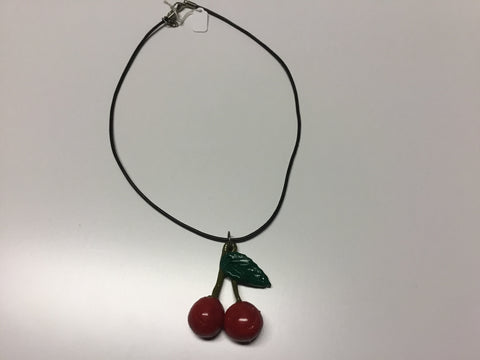 Cherry Necklace / White Leather band